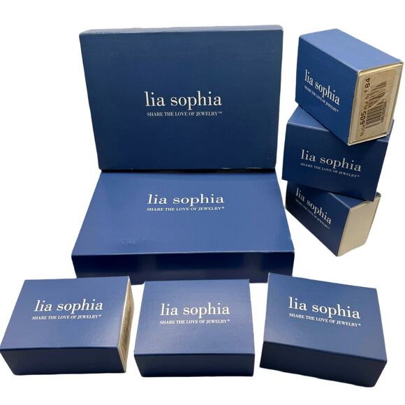 Lot 8 Lia Sophia Empty Jewelry Boxes with Foam - Blue with White Lettering - Picture 1 of 9